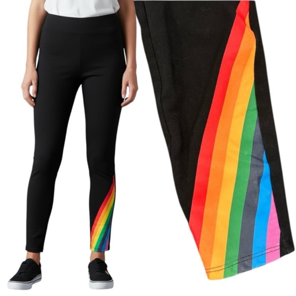 🌈 Black Rainbow Pride Stripe High Rise Stretch Leggings - Picture 2 of 9